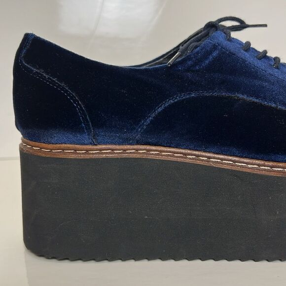 L’intervalle Blue Velvet Platform Wedge Lace Up Shoes Size 38‎ - Picture 7 of 16